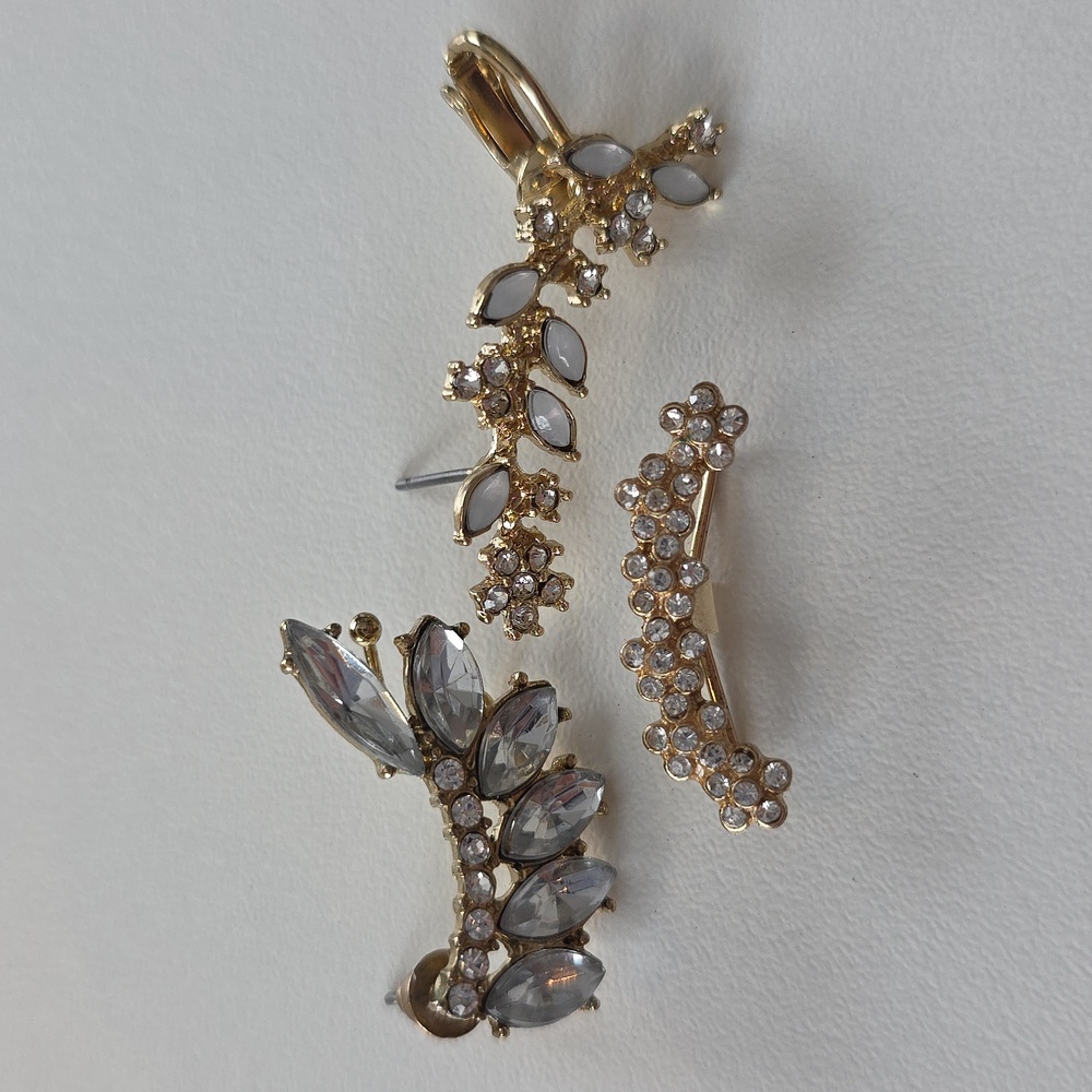 Elegant Gold Crystal Earring Crawler Set